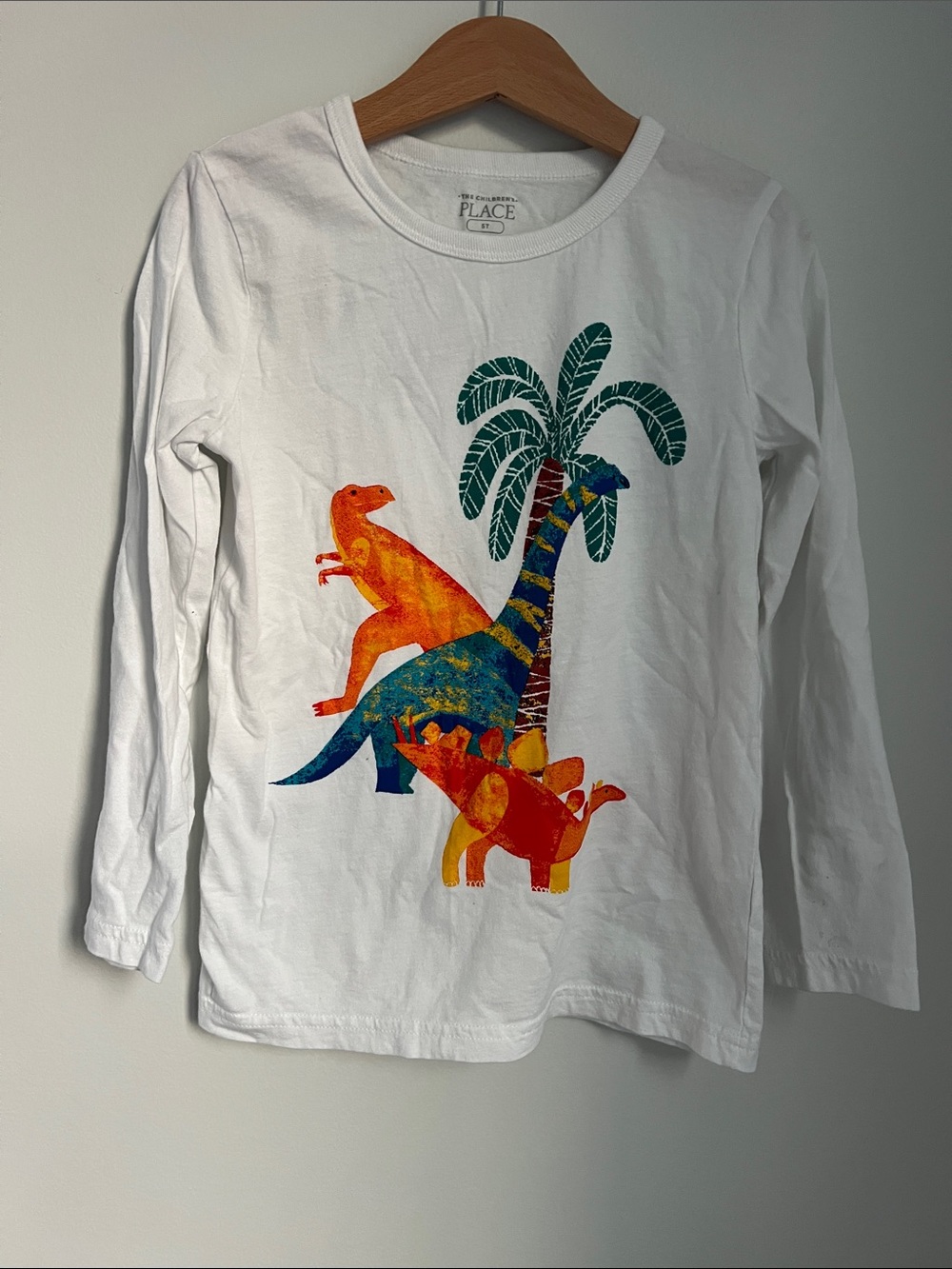 The Children's Place | White Long-Sleeve Tee Colorful Dinosaur Graphic Size 5T